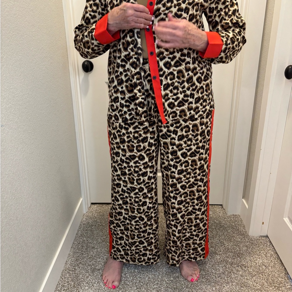Leopard Print Pajama Set with Red Accents or can wear out to eat - Picture 9 of 13